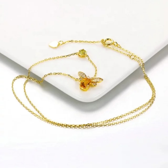 Queen Bee Citrine & Peridot 18K Gold Plated Silver Charm 16" Necklace - Picture 4 of 9